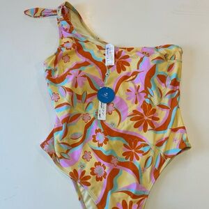 NWT Cupshe Retro Daisy Print Knotted One-Shoulder One Piece Swimsuit